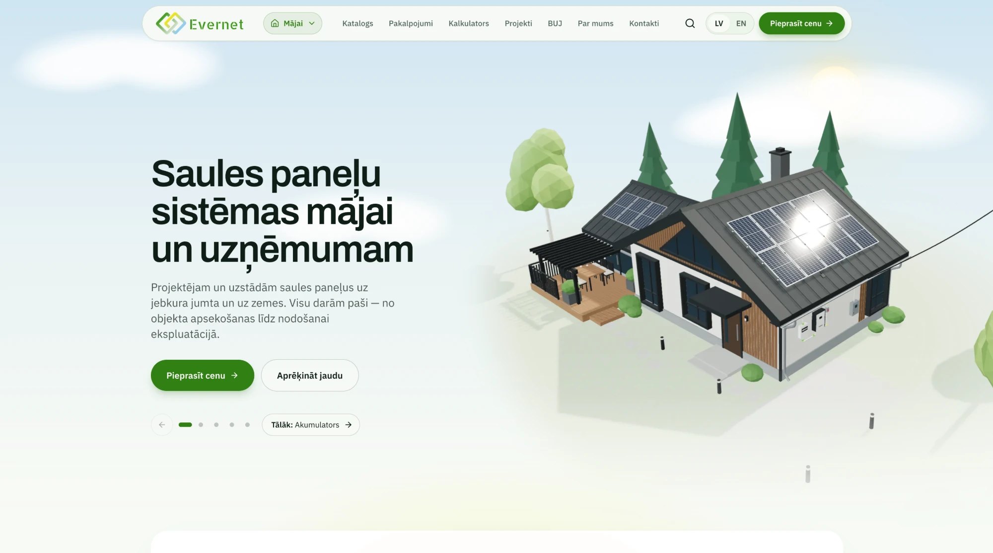 Evernet — Saules paneļu sistēmas mājai un uzņēmumam