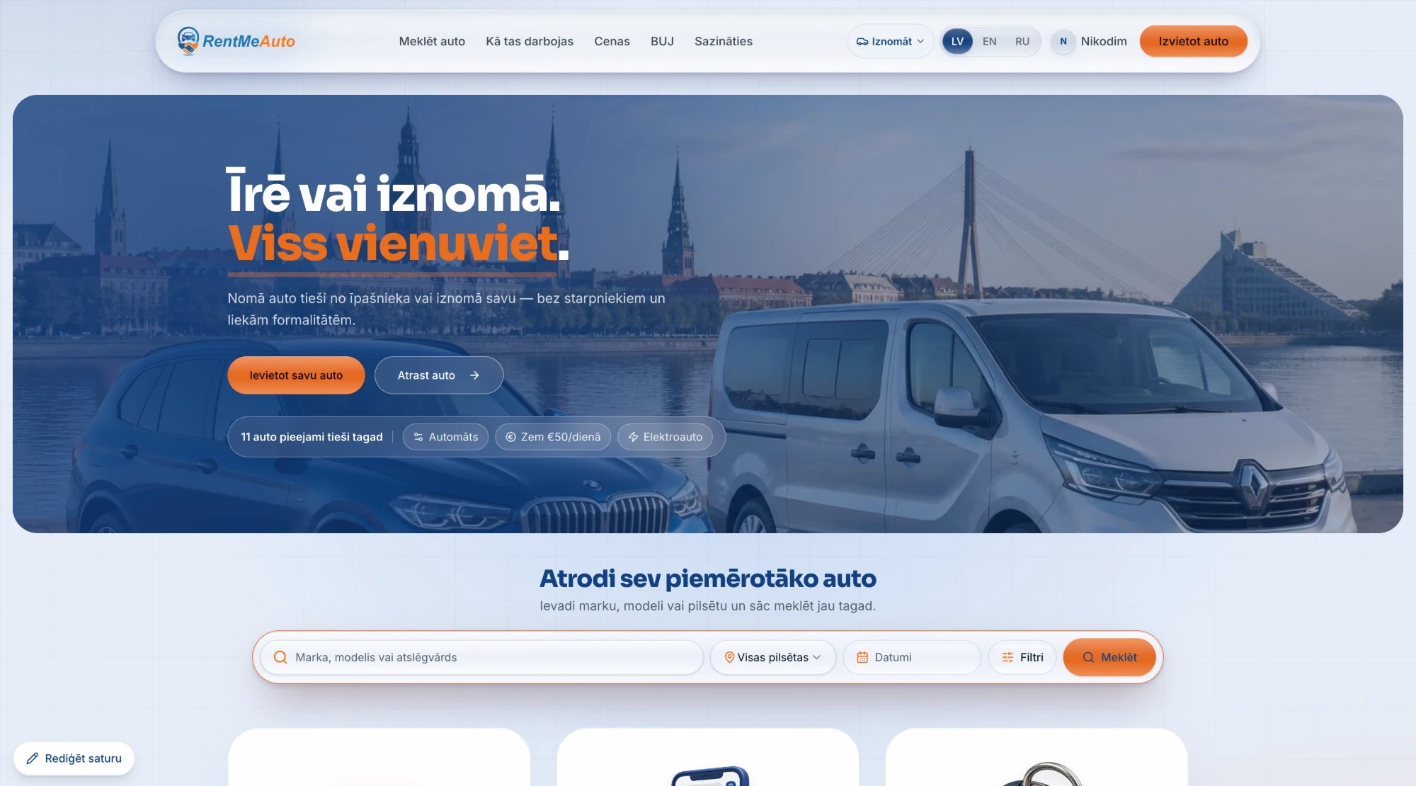RentMeAuto — Auto nomas tirgus vieta bez starpniekiem